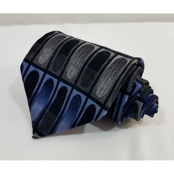 Mosaic Mens Necktie Handmade Silk Tie Blue Gray Geometric Cathedral Window - Picture 2 of 8